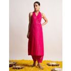 Pink Cotton Lurex A-Line Kurta with Bandhani Printed Salwar- Set of 2