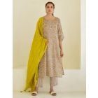 Mahendi Green Hand Block Printed Cotton Suit- Set of 3