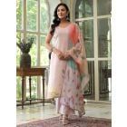 Pink Printed Cotton Linen Embroidered Suit - Set of 3
