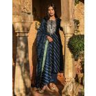 Navy Blue Gota Patti Chanderi Leheriya Kurta with Cotton Pants and Dupatta- Set of 3