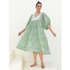Green Hand Block Printed Cotton Dress