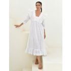 White Embroidered Dobby Dress