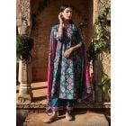 Teal Green Pink Printed Chanderi Embroidered Kurta with Cotton Pants and Dupatta-Set of 3