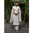 Off White Embroidered Chanderi Kurta with Cotton Pants and Chiffon Dupatta - Set of 3