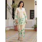Light Yellow Embroidered Cotton Printed Co-ord Set- Set of 2