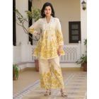 Cream Embroidered Cotton Printed Co-ord Set- Set of 2