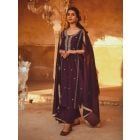 Purple Embroidered Chanderi Kurta with Cotton Pants and Dupatta - Set of 3