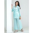 Blue Modal Satin Co-ord Set - Set of 3