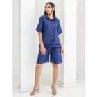 Navy Blue Lace Work Poplin Shorts