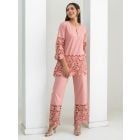 Old Rose Lace Work Poplin Co-ord Set- Set of 2