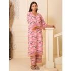 Pink Printed Cotton Kurta with Pants- Set of 2