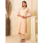 Peach Printed Cotton Kurta with Pants- Set of 2