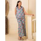 Blue Printed Cotton Co-ord Set- Set of 2