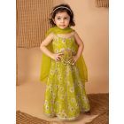 Green Printed Silk Lehenga Set- Set of 3