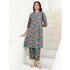 Multicolor Hand Block Printed Cotton Kurta with Pants- Set of 2
