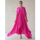 Pink Bandhani Tie and Dye Muslin Kurta with Pants- Set of 2