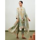 Sky Blue Printed Cotton Silk Suit- Set of 3