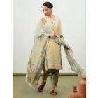 Yellow Printed Cotton Silk Suit- Set of 3