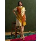 Multicolor Color Block Cotton Linen Dress