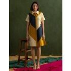 Multicolor Color Block Cotton Linen Dress