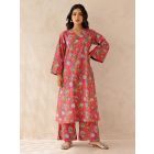 Pink Printed Cotton Kurta with Palazzo- Set of 2