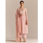 Pink Embroidered Chanderi Mul Suit - Set of 3