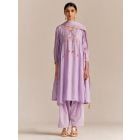 Lilac Mirror Embroidered Cotton Mul Suit - Set of 3