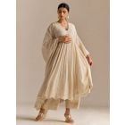Off White Embroidered Cotton Mul Suit - Set of 3