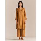 Brown Embroidered Bemberg Silk Kurta with Palazzo - Set of 2