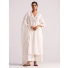 Ivory Thread Embroidered Chanderi Mul Suit - Set of 3