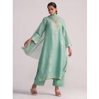 Green Woven Bemberg Silk Thread Work Suit - Set of 3