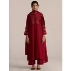 Maroon Embroidered Chanderi Mul Suit- Set of 3