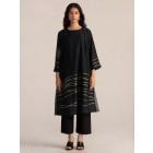 Black Woven Linen Kurta with Slip and Pants- Set of 2