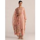 Peach Embroidered Chanderi Mul Suit- Set of 3