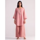 Pink Embroidered Cotton Voil Co-ord Set- Set of 2