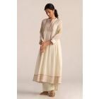Ivory Applique Work Chanderi Mul Kurta with Pants- Set of 2