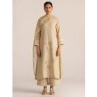 Beige Woven Viscose Chanderi Jacquard Suit - Set of 3