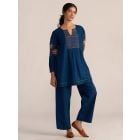 Blue Thread Embroidered Chanderi Mul Co-ord Set- Set of 2