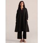 Black Woven Cotton Kurta with Slip and Pants- Set of 2