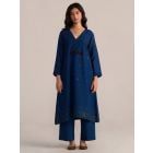 Blue Woven Cotton Kurta with Pants- Set of 2