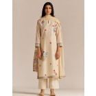 Cream Woven Viscose Chanderi Linen Suit - Set of 3