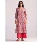 Red Blue Printed Cotton Kurta with Pants - Set of 2