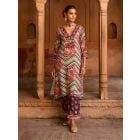 Black Printed Chanderi Kurta with Pants- Set of 2