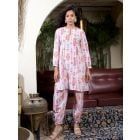 Ecru Printed Muslin Kurta with Pants - Set of 2