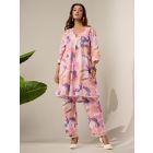 Pink Printed Cotton Kurta with Pants- Set of 2