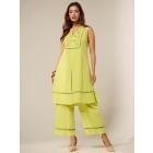 Lime Green Embroidered Cotton Kurta with Pants- Set of 2
