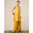Yellow Embroidered Cotton Kurta with Palazzo- Set of 2