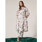 Ecru Printed Cotton Kurta with Pants- Set of 2