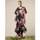 Black Printed Cotton Kaftan with Pants- Set of 2