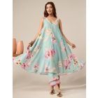 Mint Green Printed Cotton Kurta with Pants- Set of 2